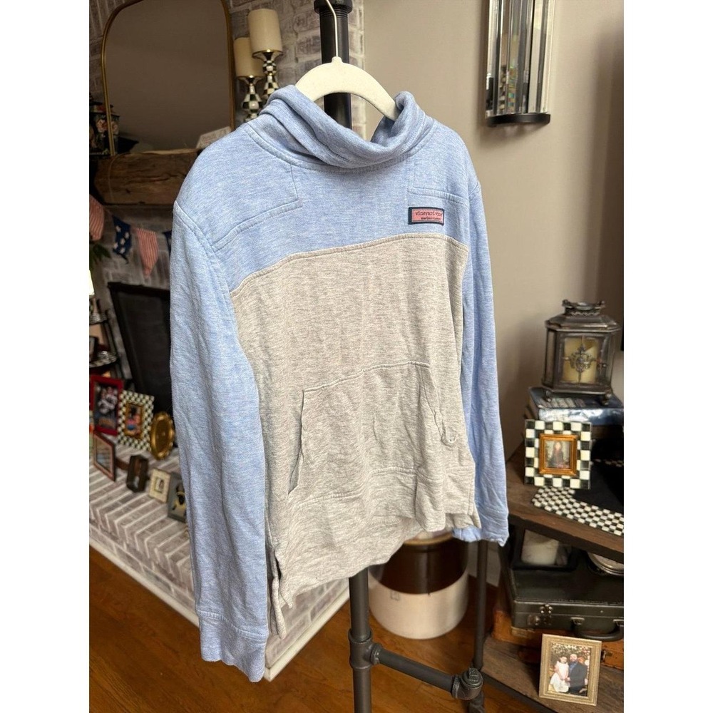 Vineyard Vines Blue & Gray Colorblock Hoodie Sweatshirt girls 7-8